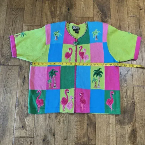 VTG The Collective Works of Berek 2 Pink Flamingo Sweater Silk Blend Tank Sz XL - Picture 5 of 8